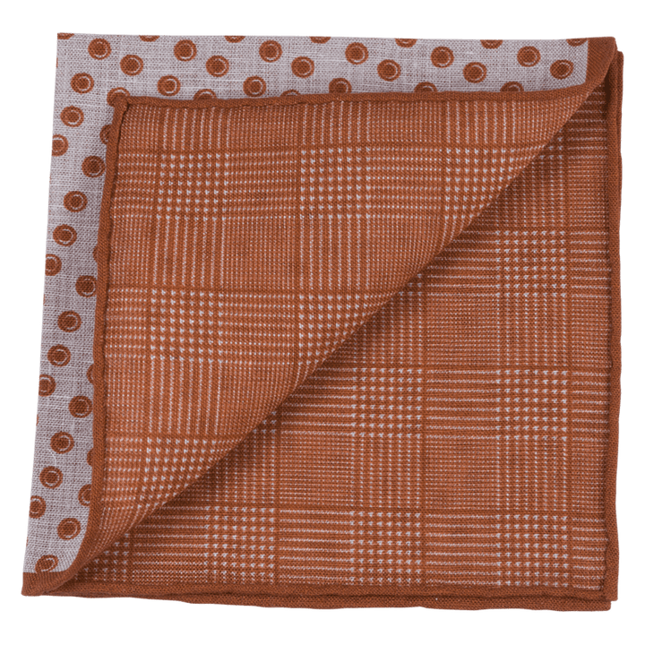 Pocket square charmeklud, orange dual-pattern, hør