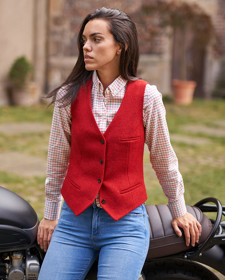 Lea tweed vest, Harris Tweed, red twill