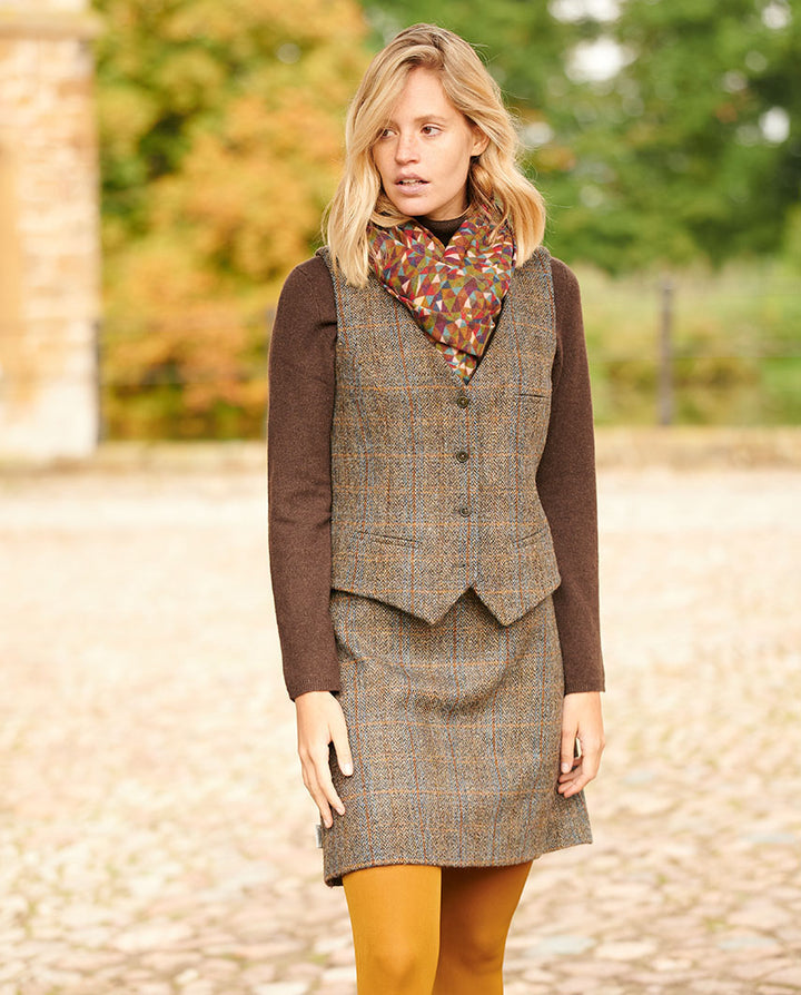 Lea tweed vest, Harris Tweed, grøn/blå herringbone