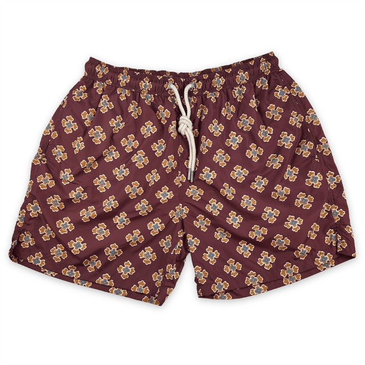 Badeshorts Italian Seventies, bordeux m. blomstermønster