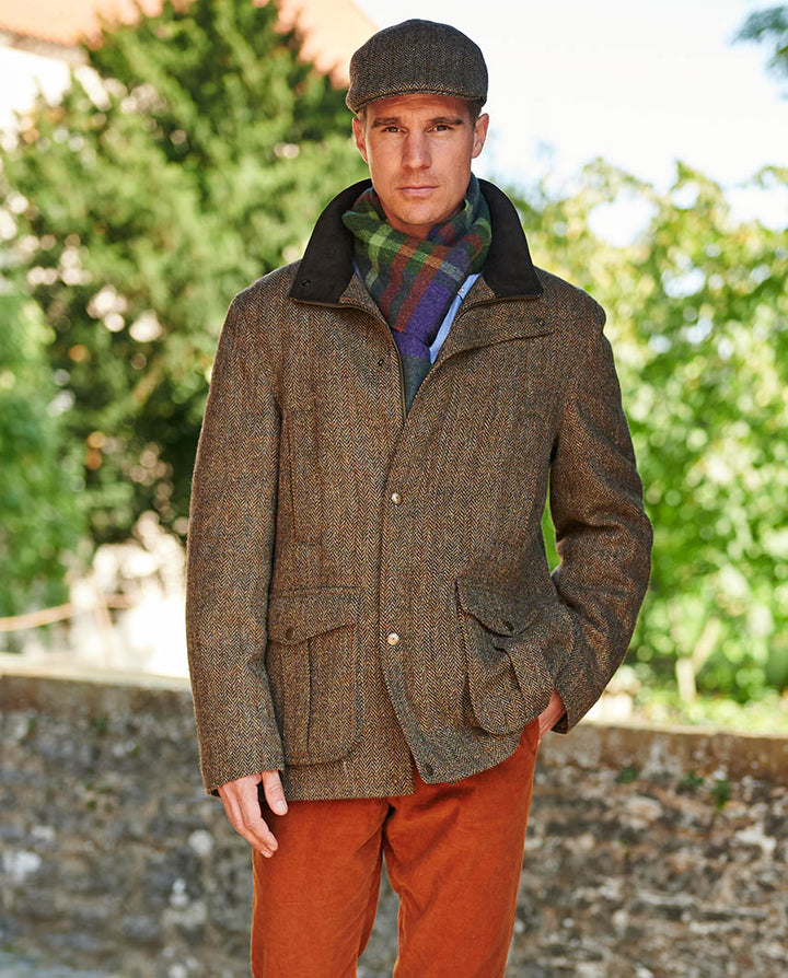 Bristol Field Coat skydejakke Harris Tweed, evergreen herringbone