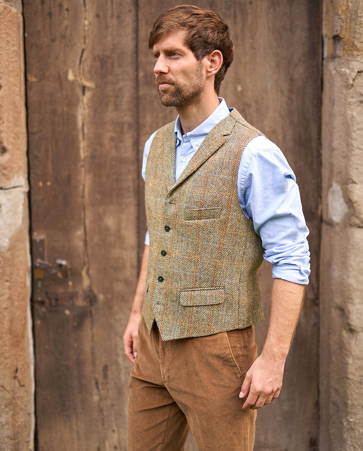 Wales tweed vest, Harris Tweed, sand herringbone