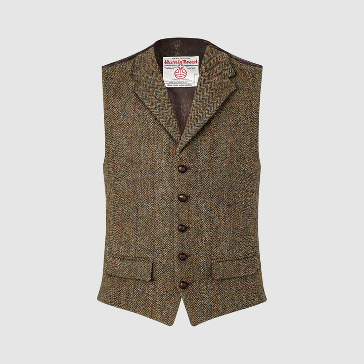 Angus vest med revers, brun, Harris Tweed