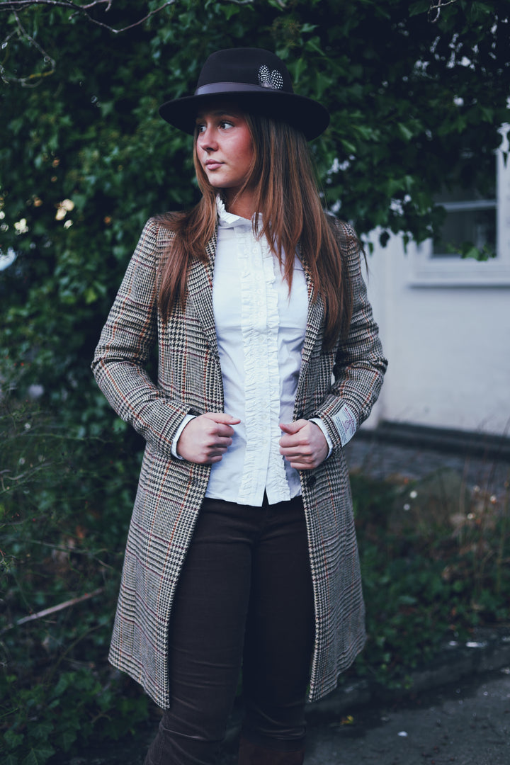 Emilia Tweed Coat dame, Harris Tweed, Prince of Wales tern