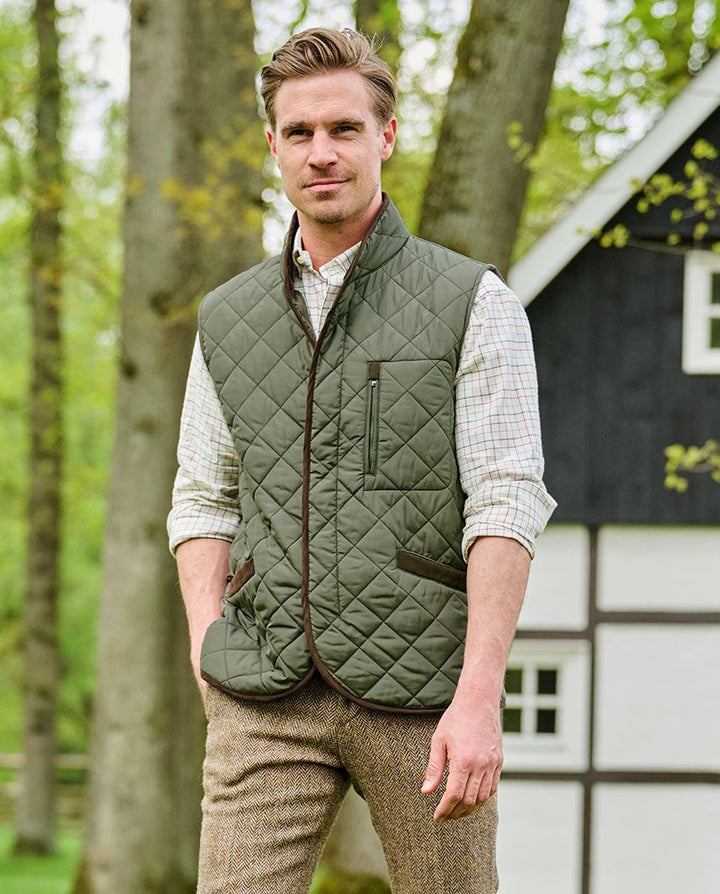 Charles quiltet vest med fløjlsdetaljer, olivengrøn