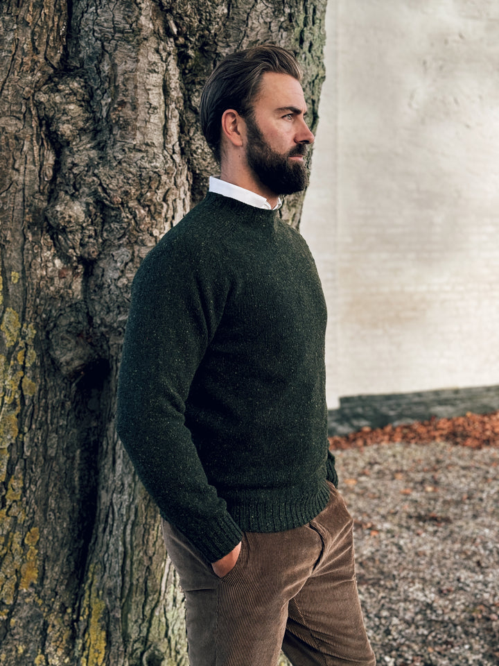 Donegal Jumper rundhalset sweater, Harris Green, Glenugie Nep lammeuld