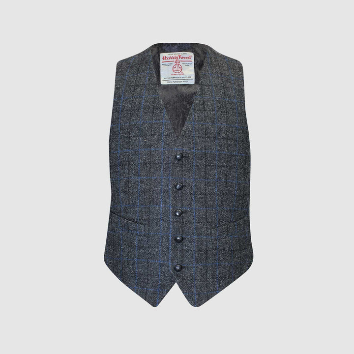 Iain vest, grey/blue check, Harris Tweed