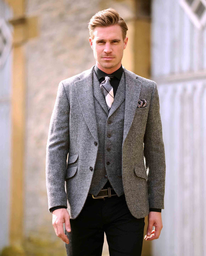 London tweed blazer, Harris Tweed, antracitgrå melange