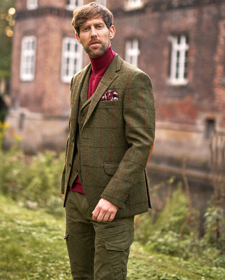 London tweed blazer, Harris Tweed, grøn med rød overtern