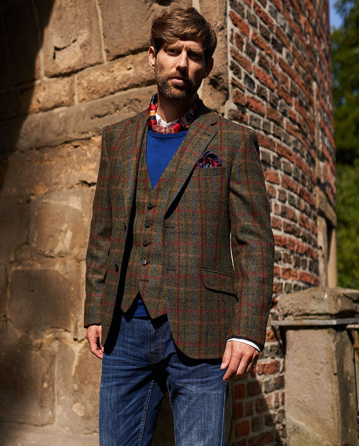 London tweed blazer, Harris Tweed, rød/blå tern