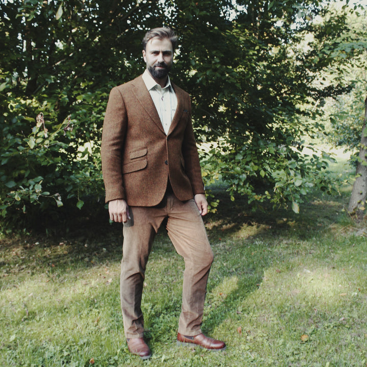 London tweed blazer, Harris Tweed, rust brun