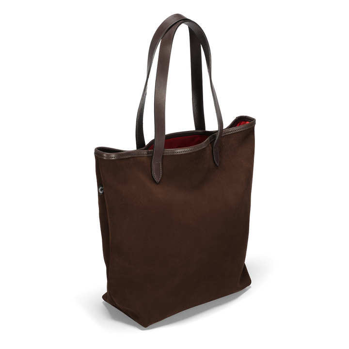 CROOTS Suede Tall Tote, brun ruskind, fremstillet i England