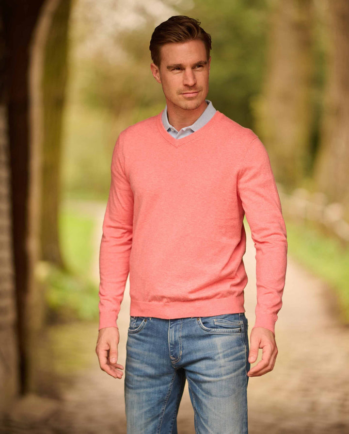 Tommy pullover modern fit, V-hals, bomuld, coralrød