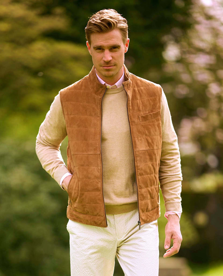 Veikko vest, ruskind, cognac