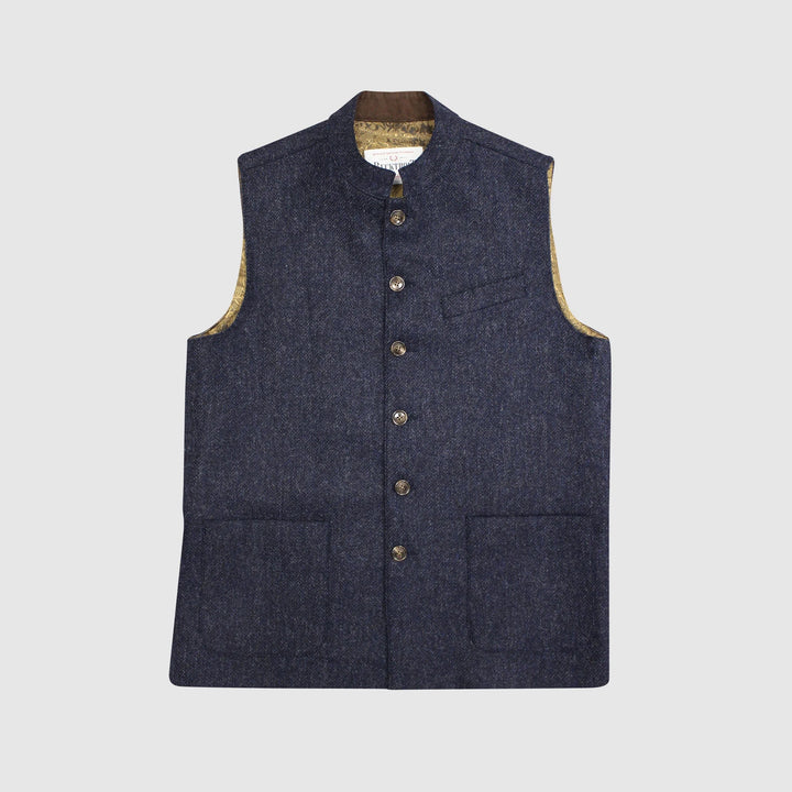 William Tweed Gilet vest med Nehru krave, Yorkshire Tweed, blå