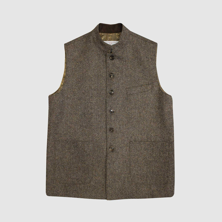 William Tweed Gilet vest med Nehru krave, Yorkshire Tweed, natural