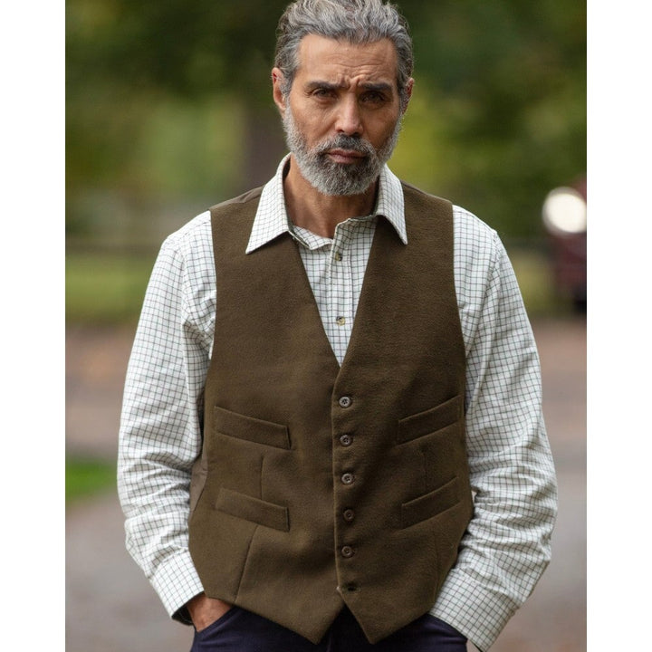 Amersham Moleskin Formal Waistcoat vest, brungrøn, blød moleskin