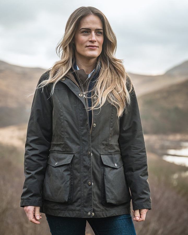 Caledonia Ladies Waterproof Wax Jacket, oilskinsjakke deluxe, olivengrøn