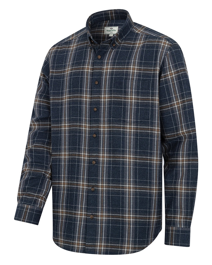 Pitlessie Brushed Flannel Check skjorte, blå/brun/hvid tern