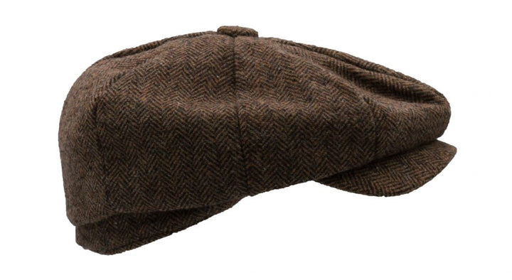 Bakerboy hat, brun herringbone uldmix