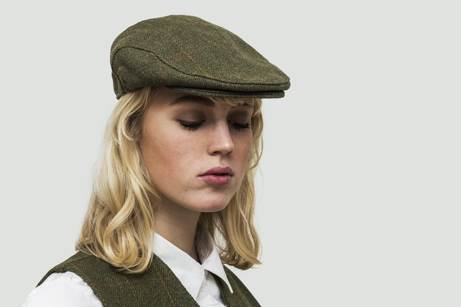 Tweed Country sixpence hat mork gron Godsejeren