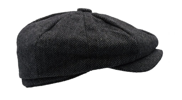 Bakerboy hat, grå herringbone uldmix